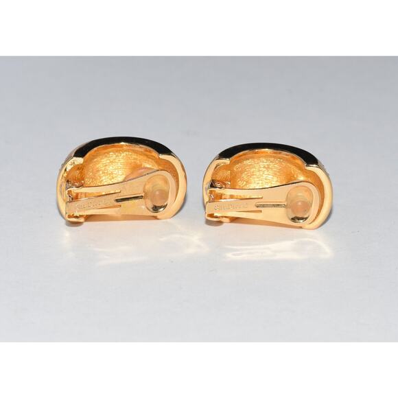 Christian Dior Henkel Grosse Chunky Half Moon Pave Rhinestone Clip Earrings - Picture 5 of 9